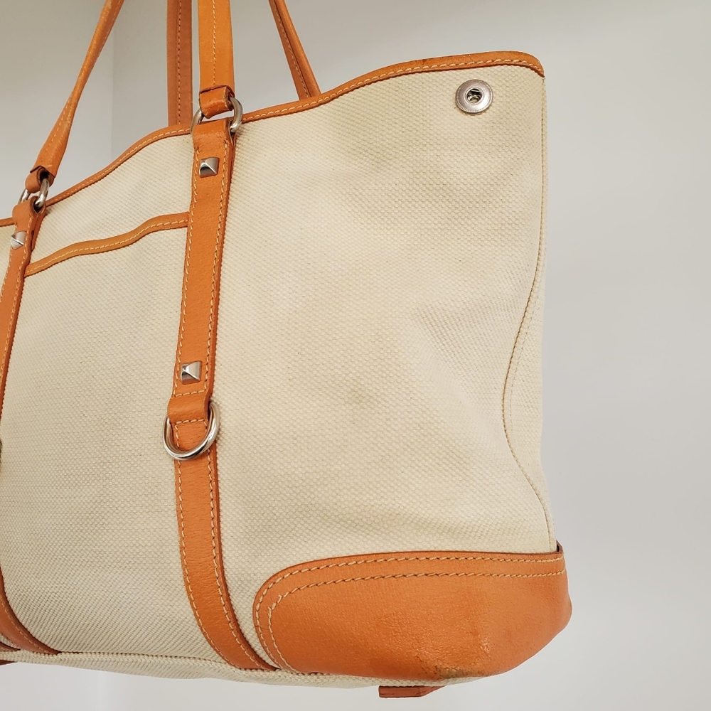 Prada Beige Canvas and Orange Leather TrimTote Bag - Picture 8 of 16